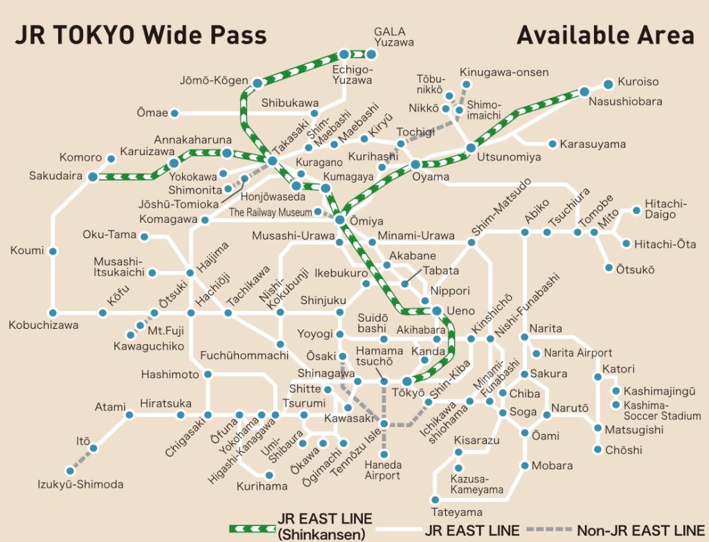 เส้นทาง JR TOKYO Wide Pass